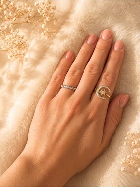 Gold Tone Celestial Moon & Star Ring Women Jewelry Size 7 Whimsical Ethereal